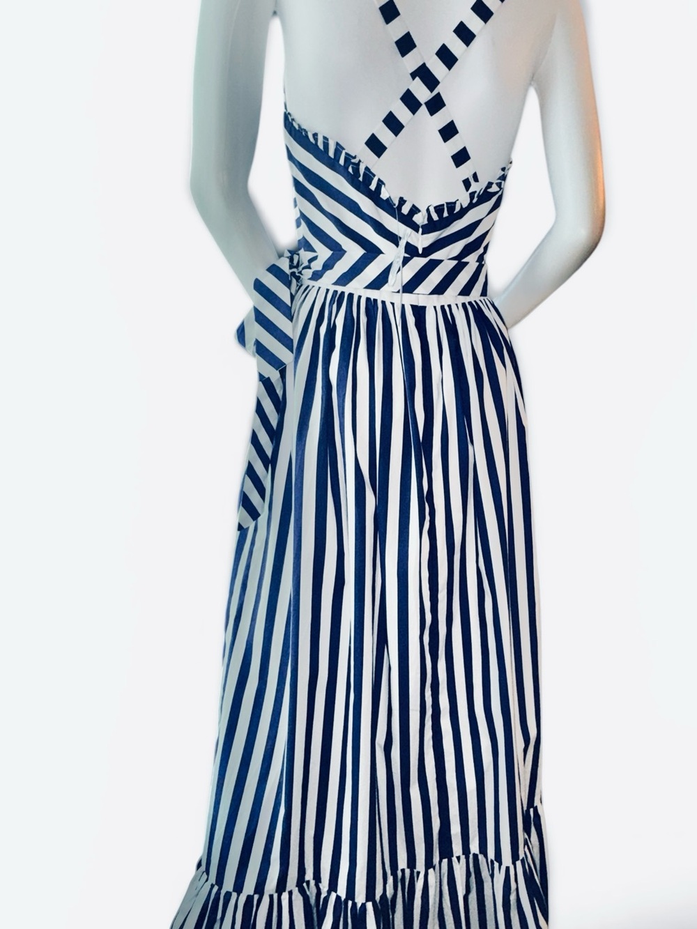 J. Crew Nautical Blue and White Striped Maxi Dress with Tie Waist & Full Skirt - Picture 7 of 12
